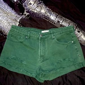 Forest Green Denim Shorts